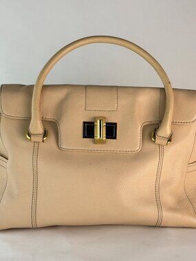 Tignanello Cream Leather Flap Satchel Turn Lock Shoulder Bag